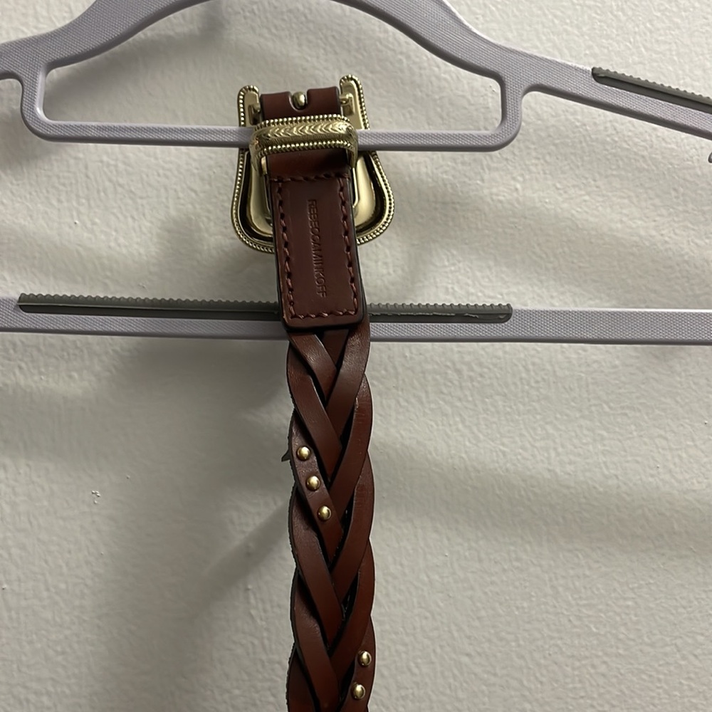 Rebecca Minkoff Lara braided leather belt in saddle